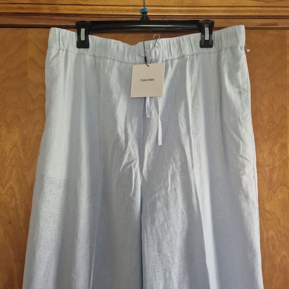 Calvin Klein Light Blue Wide-Leg Drawstring Pants, Size L - Picture 7 of 16